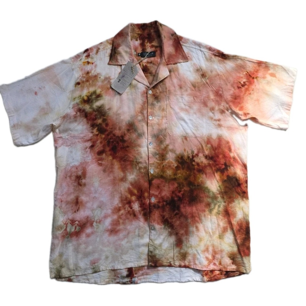 NWT Wave Moda Etica XXL Resort Shirt Hand Dyed Sustainable Bamboo Earthy Tie Dye